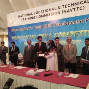 Our Beautician Rabail Thebo Recieving 1st position cash award from Chief Minister Sindh in Provincial Competition arranged by NAVTTC